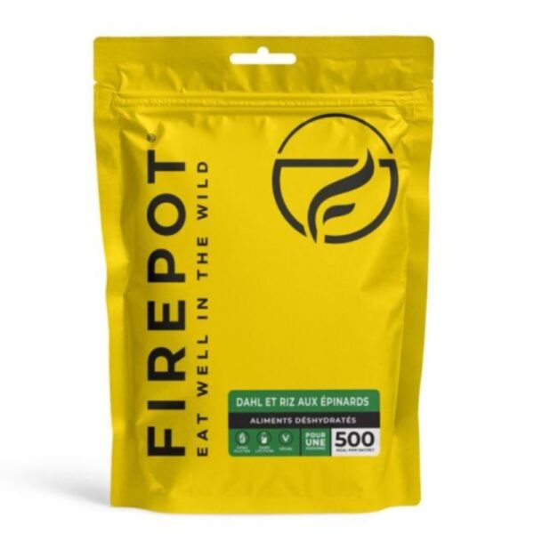 AR000929þREPAS DESHYDRATÉ - PLAT VEGETARIEN - SANS GLUTEN - DAHL ET RIZ AUX EPINARDS - FIREPOT
