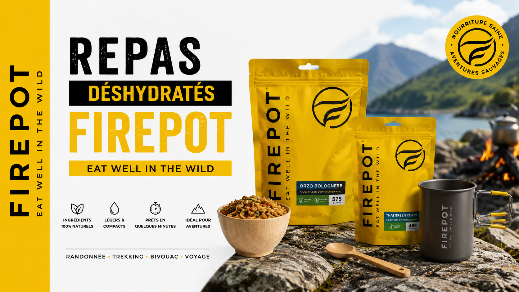 Repas déshydratés Firepot pour randonnée, trekking et bivouac à La Réunion - Vertical Shop 974